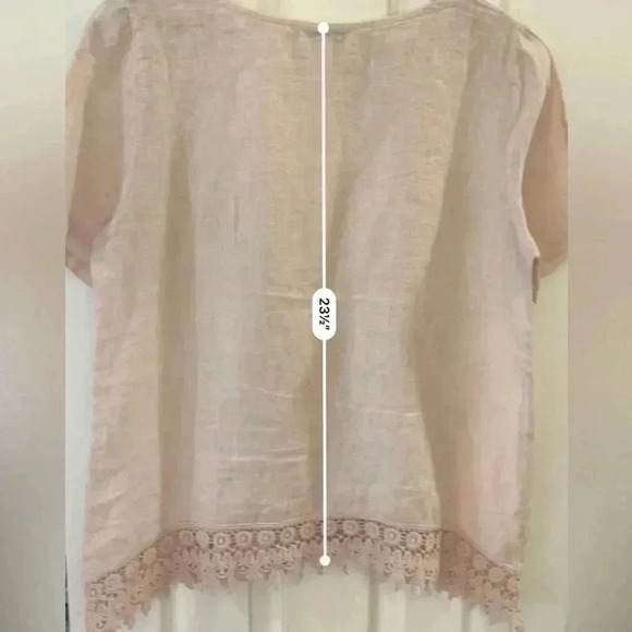 Terzo Milennio linen and crochet top lagenlook boho minimalist neutral pink med - Picture 6 of 8